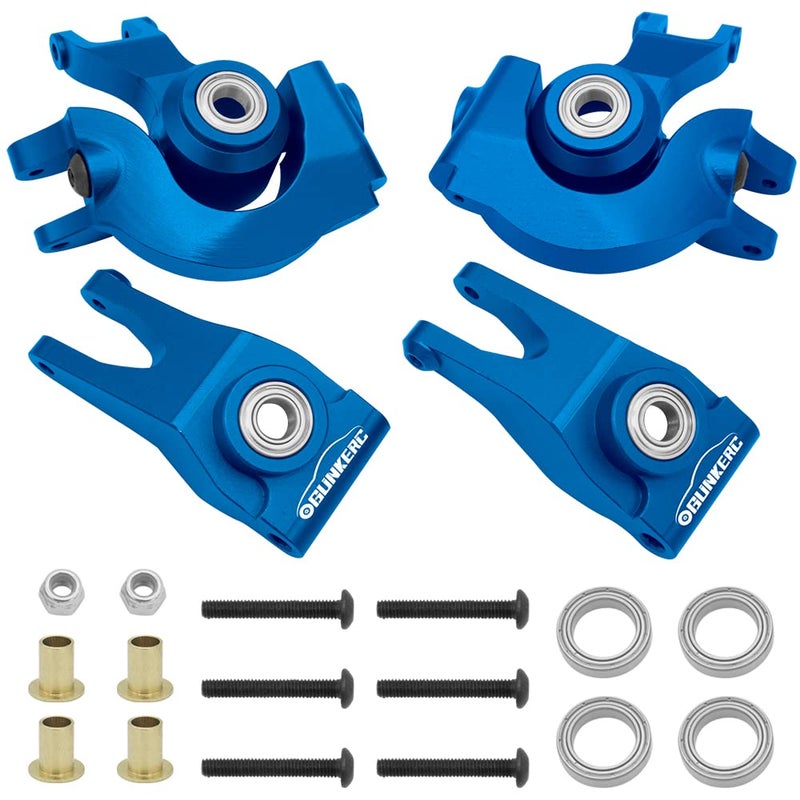 OGUNKE RC Aluminum Front Steering Block&Caster Block and Rear Hub with Ball Bearings Upgrade Parts for 1/10 Arrma Senton Granite Typhon BigRock (Blue) - Image 1